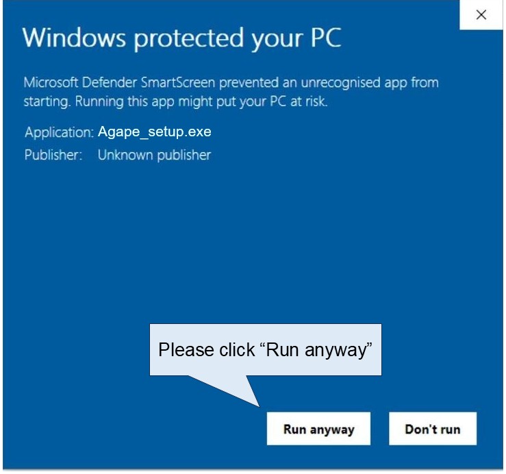 Click Run anyway popup